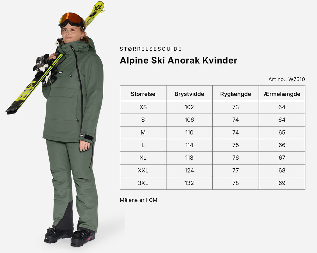 Størrelsesguide – anorak til kvinder