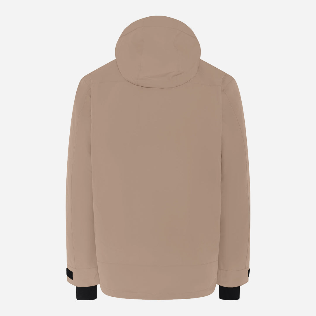 Men's Glace Ski Jacket, stone greige, back view.