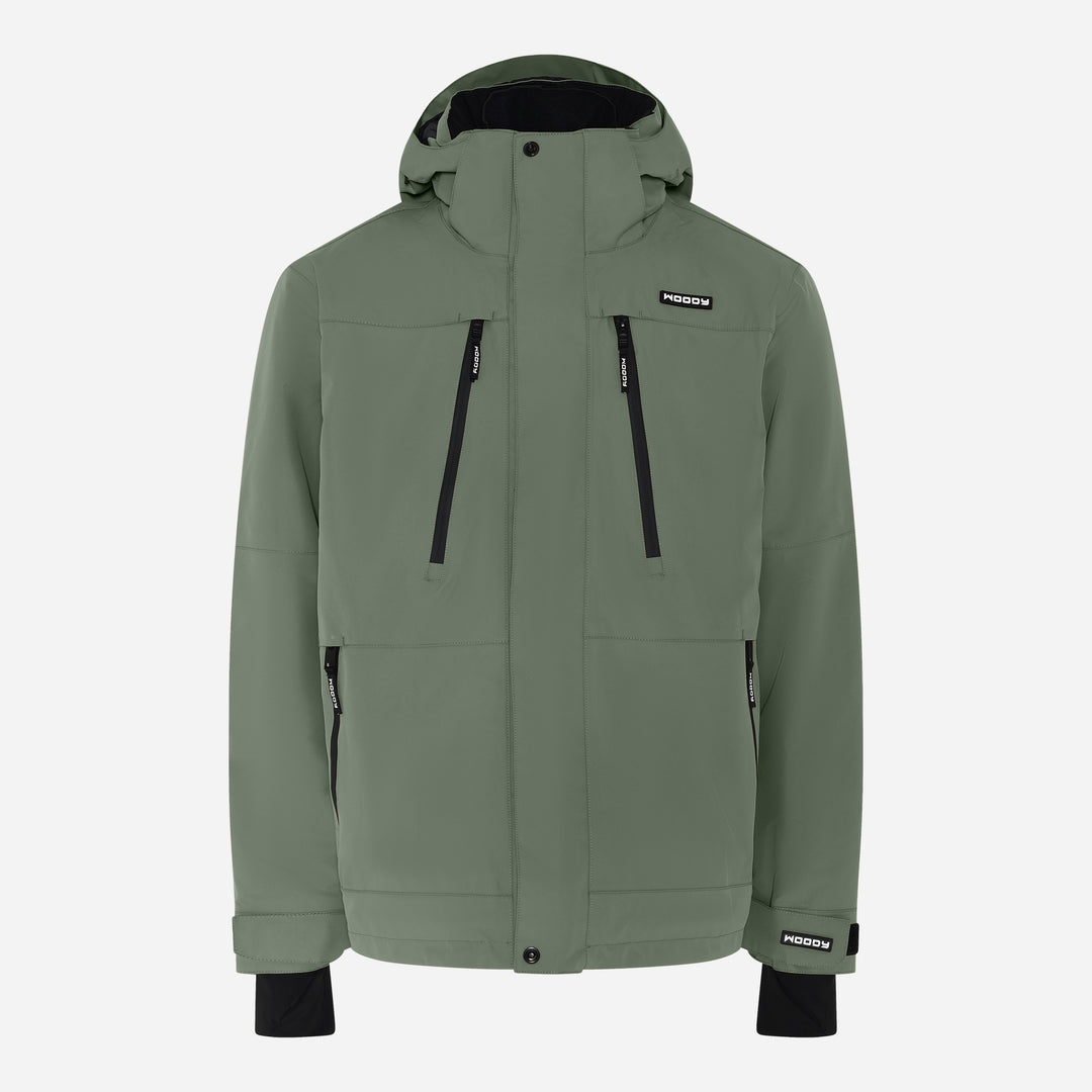Glace skijakke til mænd, Mørk Oliven, forfra. #color_dark-olive