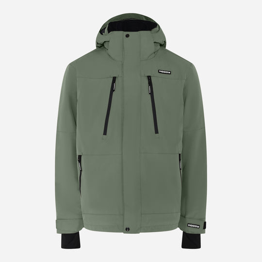 Glace skijakke til mænd, Mørk Oliven, forfra. #color_dark-olive