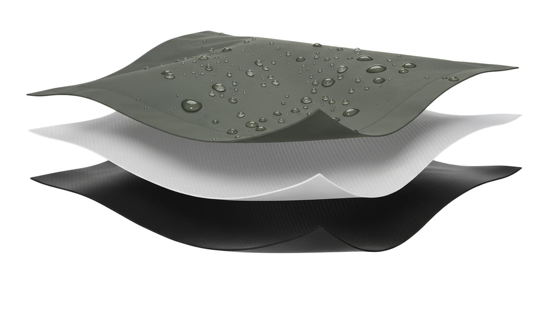 Stoflag – opbygning af metervare (illustration).