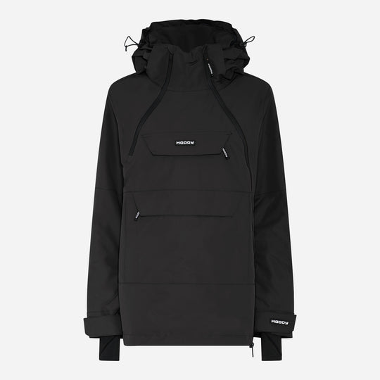 Alpine ski-anorak til kvinder, Sort, forfra. #color_charcoal-black