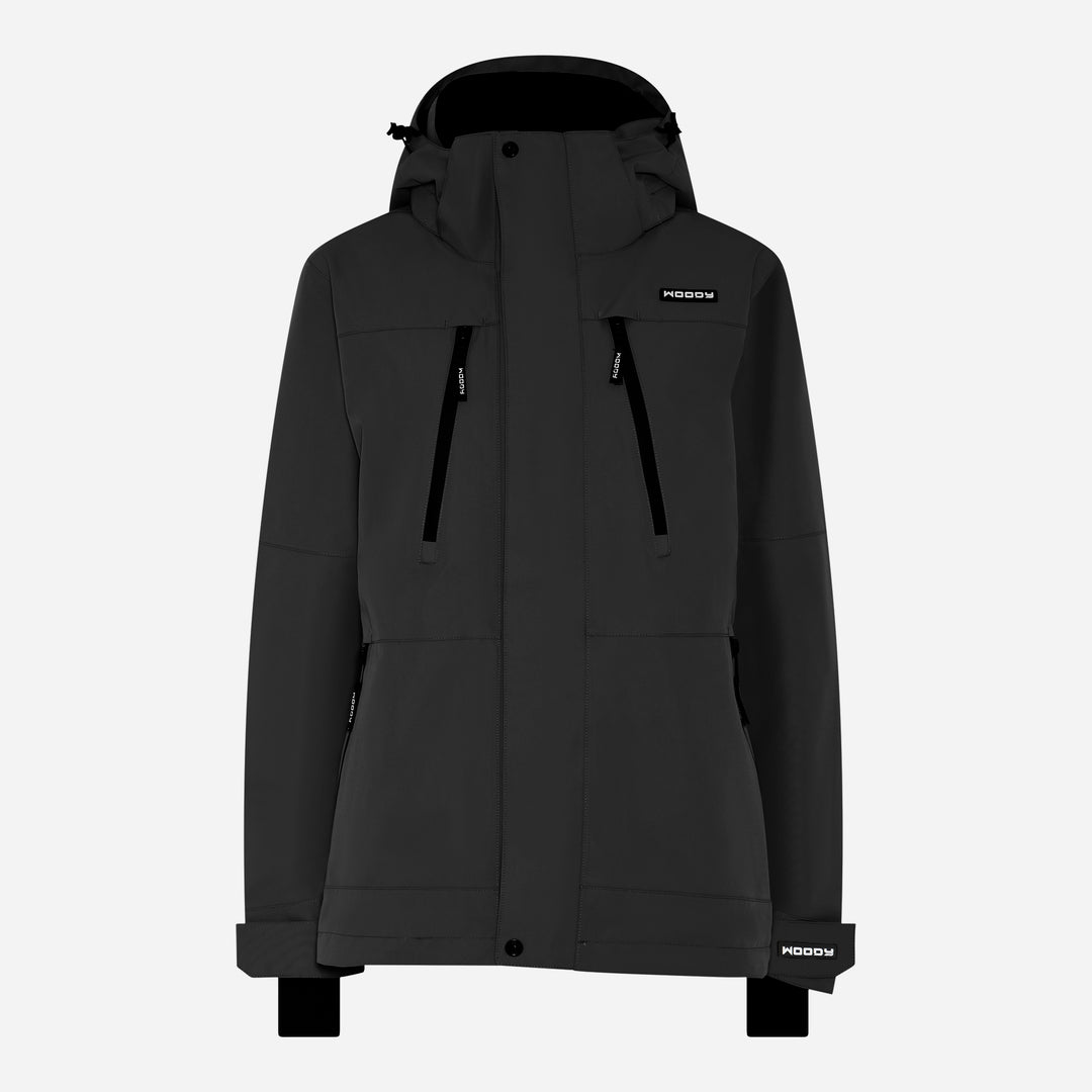 Glace skijakke til kvinder, Sort, forfra. #color_charcoal-black