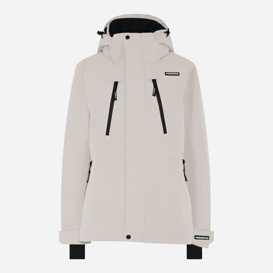 Glace skijakke til kvinder, Grå, forfra. #color_silver-grey