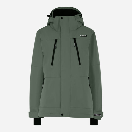 Glace skijakke til kvinder, Mørk Oliven, forfra.  #color_dark-olive