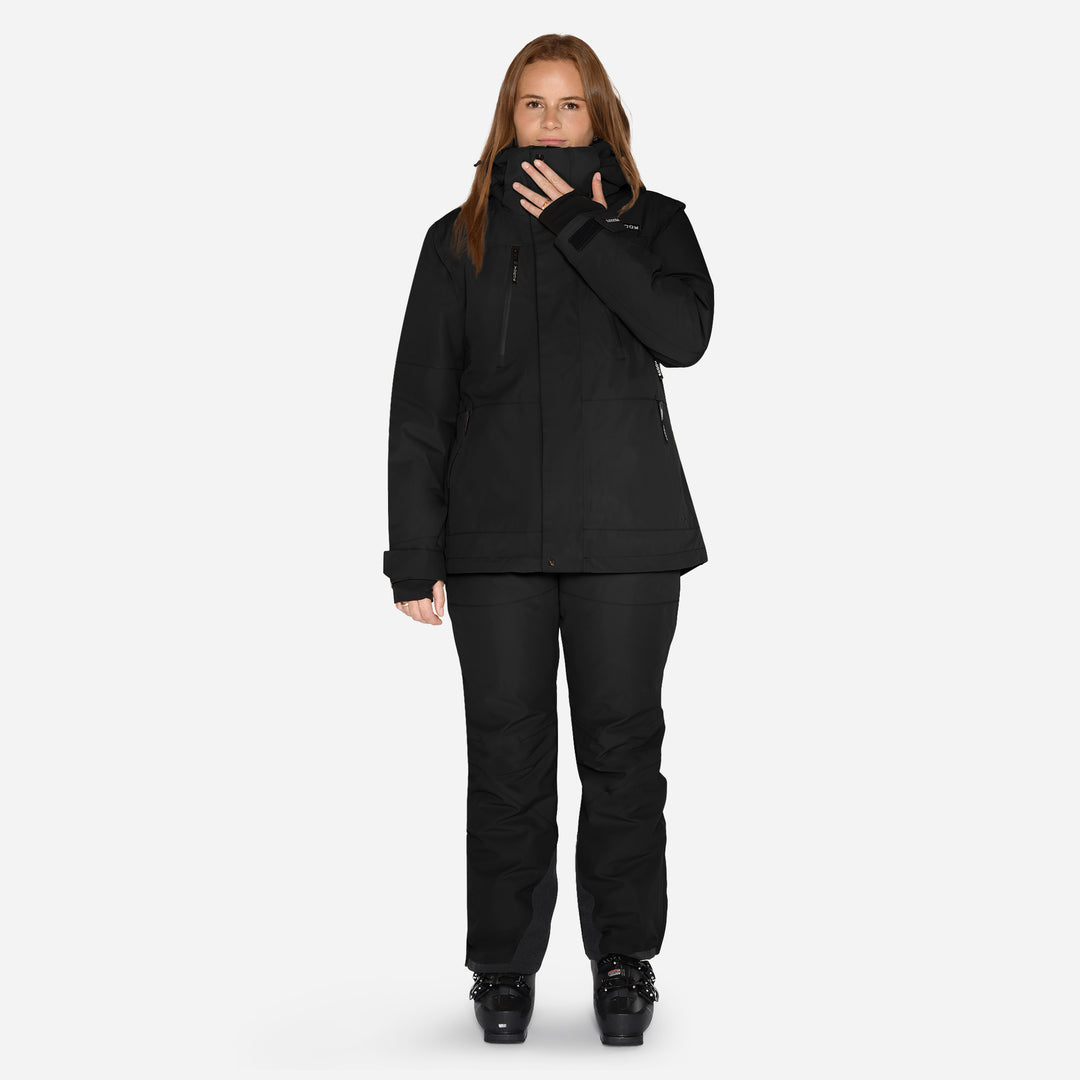 Skijakke og bukser til kvinder, Sort, produktfoto. #color_charcoal-black