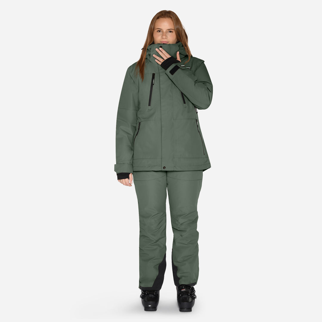 Skijakke og bukser til kvinder, Mørk oliven, produktfoto #color_dark-olive